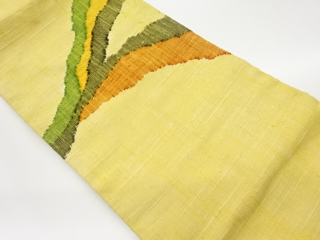 JAPANESE NAGOYA OBI / MAWATA TSUMUGI / WOVEN ABSTRACT WAVY STRIPE